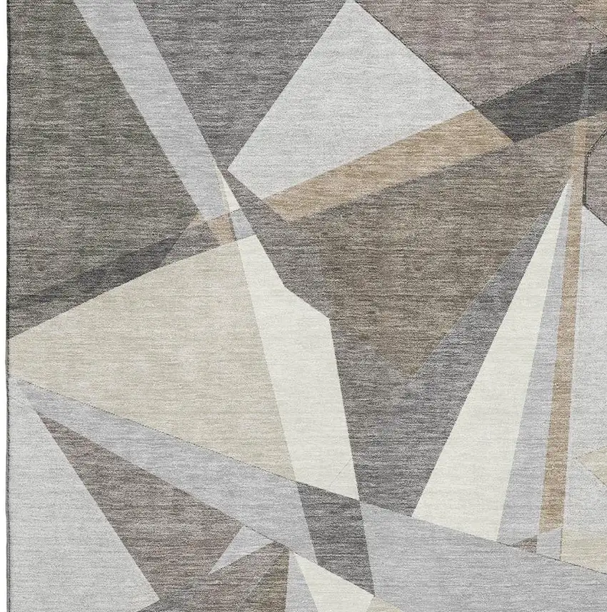 Taupe Ivory And Gray Geometric Washable Area Rug With UV Protection Photo 2