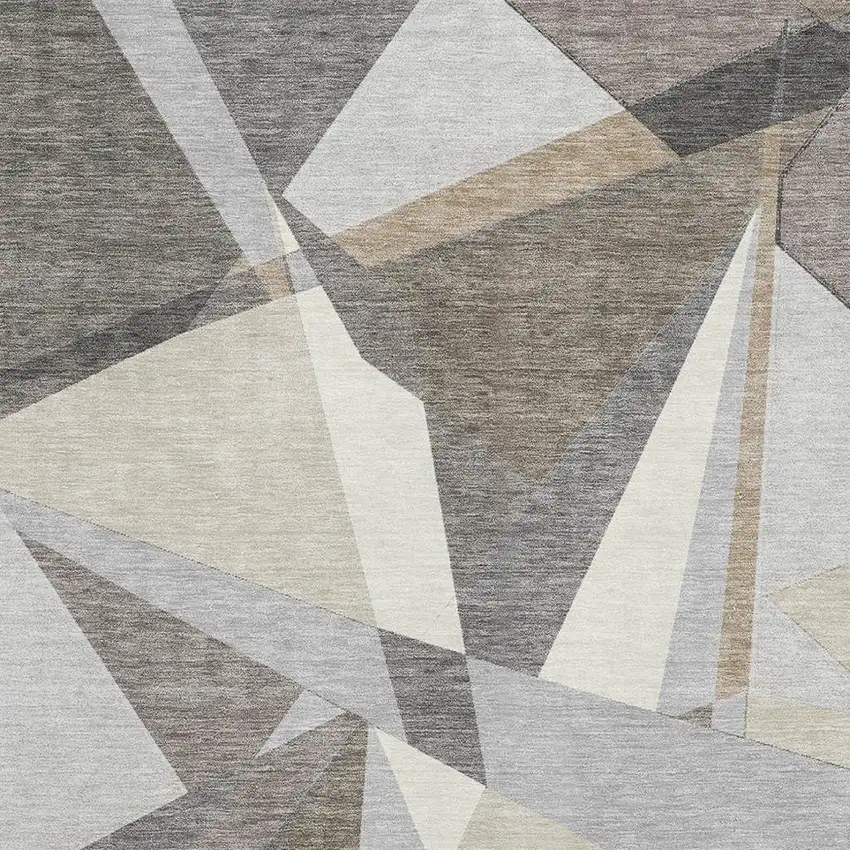 Taupe Ivory And Gray Geometric Washable Area Rug With UV Protection Photo 2