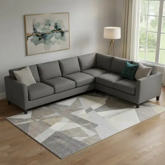 Taupe Ivory And Gray Geometric Washable Area Rug With UV Protection Photo 2