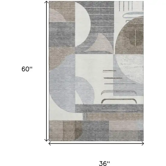 Taupe Ivory And Gray Geometric Washable Area Rug With UV Protection Photo 9