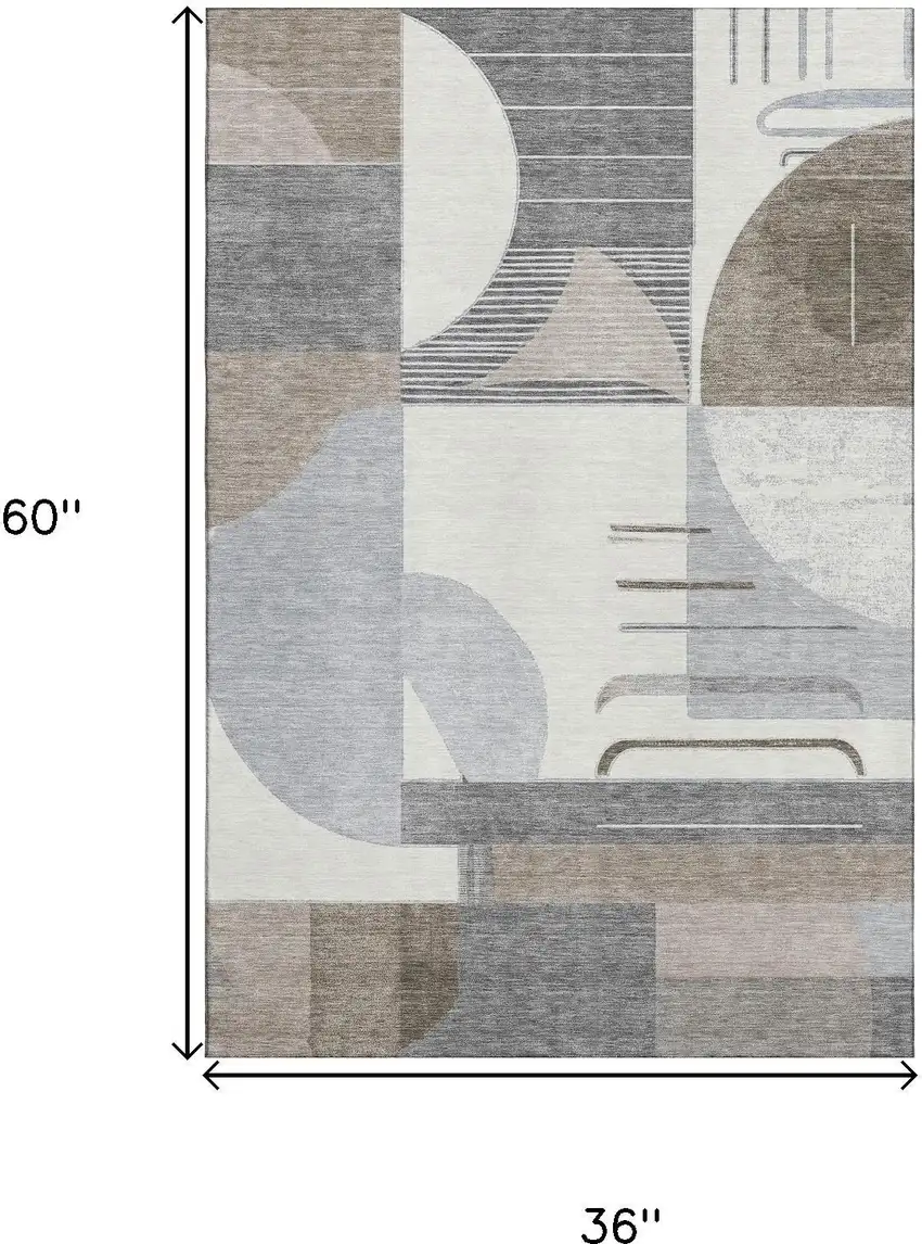 Taupe Ivory And Gray Geometric Washable Area Rug With UV Protection Photo 9