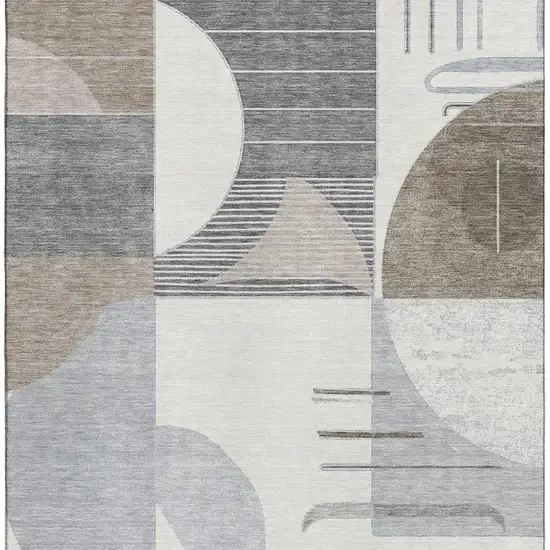 Taupe Ivory And Gray Geometric Washable Area Rug With UV Protection Photo 3