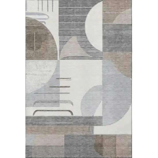 Taupe Ivory And Gray Geometric Washable Area Rug With UV Protection Photo 3