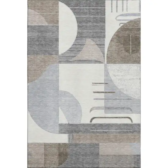 Taupe Ivory And Gray Geometric Washable Area Rug With UV Protection Photo 1