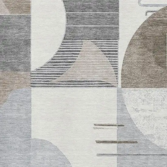 Taupe Ivory And Gray Geometric Washable Area Rug With UV Protection Photo 2