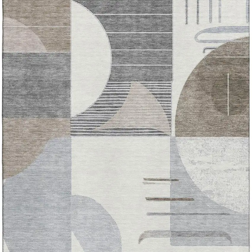 Taupe Ivory And Gray Geometric Washable Area Rug With UV Protection Photo 3