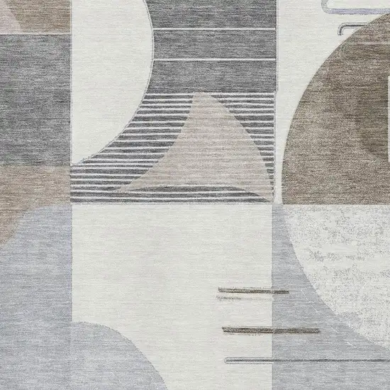 Taupe Ivory And Gray Geometric Washable Area Rug With UV Protection Photo 2