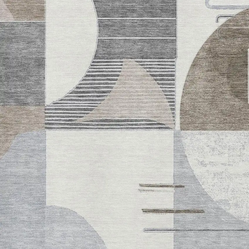 Taupe Ivory And Gray Geometric Washable Area Rug With UV Protection Photo 2