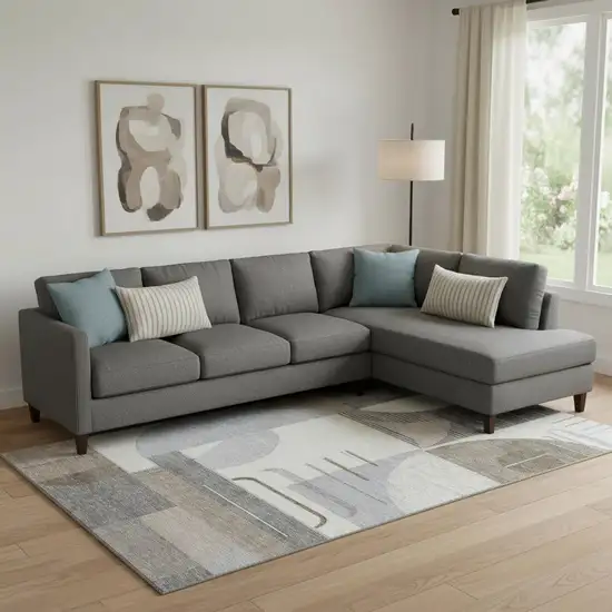 Taupe Ivory And Gray Geometric Washable Area Rug With UV Protection Photo 2