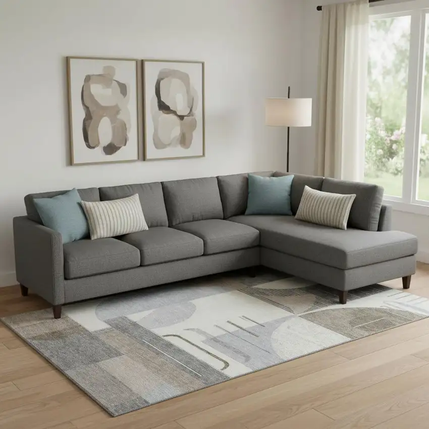 Taupe Ivory And Gray Geometric Washable Area Rug With UV Protection Photo 2