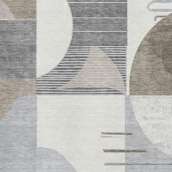 Taupe Ivory And Gray Geometric Washable Area Rug With UV Protection Photo 2