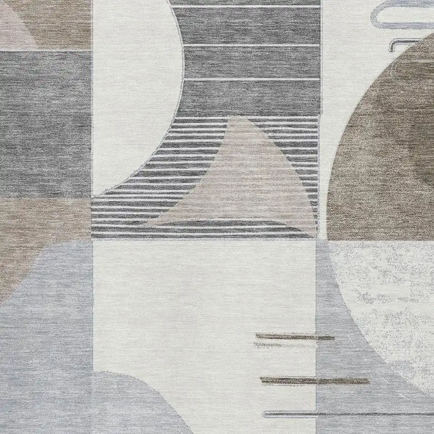 Taupe Ivory And Gray Geometric Washable Area Rug With UV Protection Photo 2