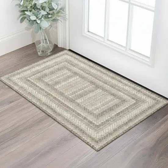 Taupe Ivory And Gray Geometric Washable Area Rug With UV Protection Photo 2