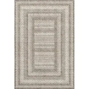 Photo of Taupe Ivory And Gray Geometric Washable Area Rug With UV Protection