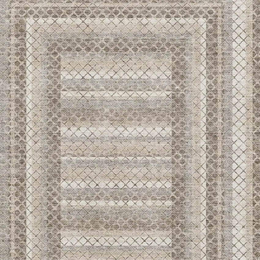 Taupe Ivory And Gray Geometric Washable Area Rug With UV Protection Photo 3