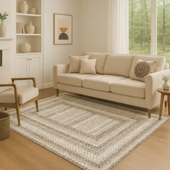Taupe Ivory And Gray Geometric Washable Area Rug With UV Protection Photo 5