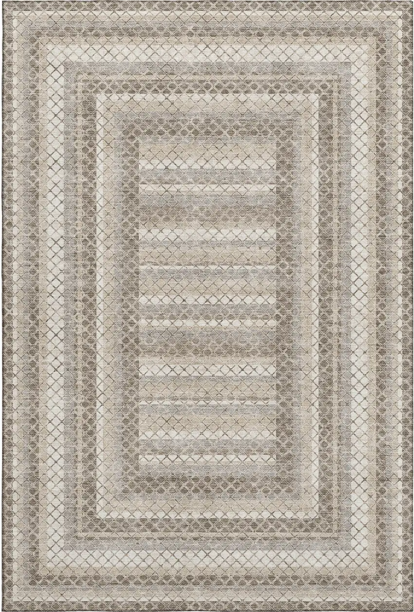 Taupe Ivory And Gray Geometric Washable Area Rug With UV Protection Photo 1