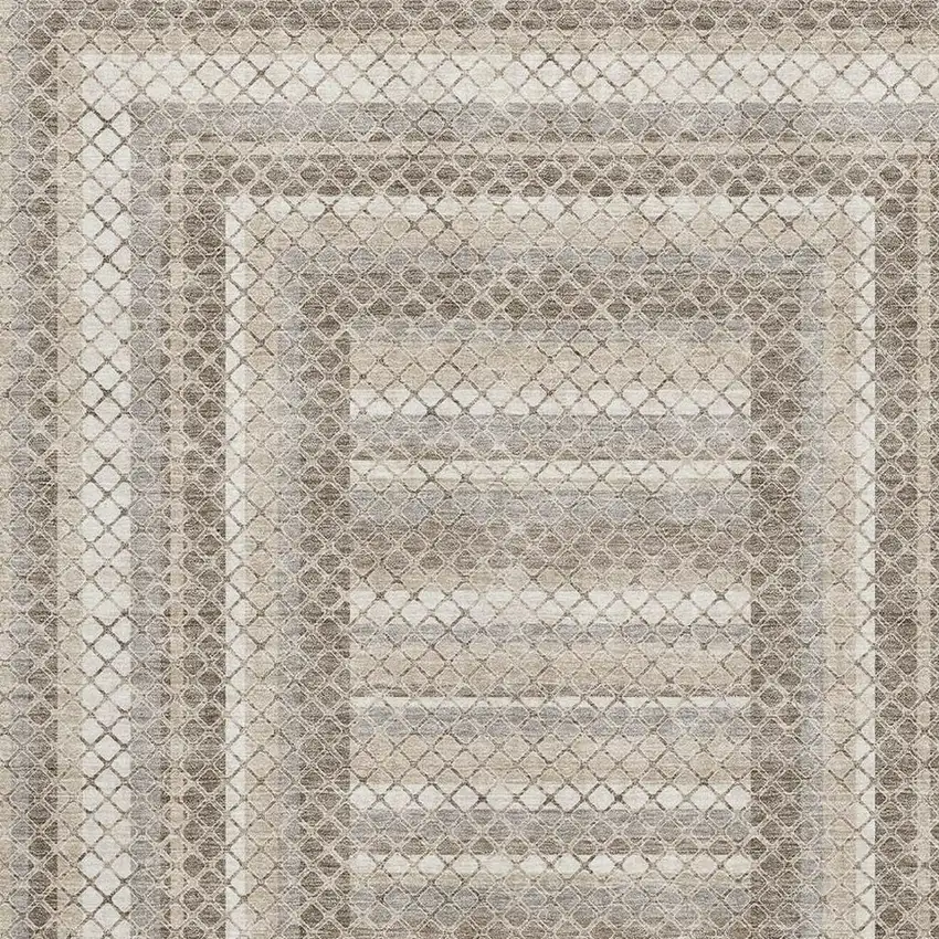 Taupe Ivory And Gray Geometric Washable Area Rug With UV Protection Photo 3