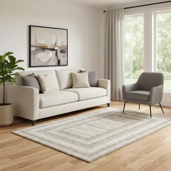 Taupe Ivory And Gray Geometric Washable Area Rug With UV Protection Photo 2