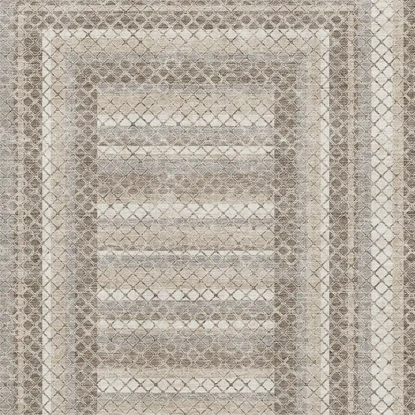 Taupe Ivory And Gray Geometric Washable Area Rug With UV Protection Photo 3