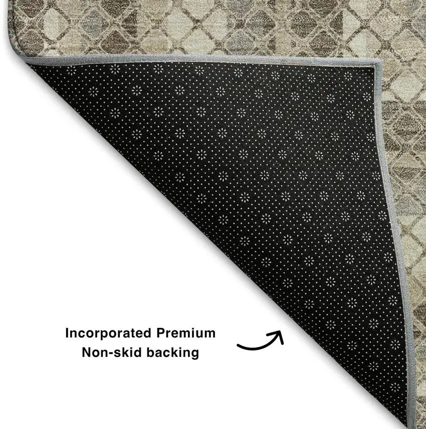 Taupe Ivory And Gray Geometric Washable Area Rug With UV Protection Photo 7