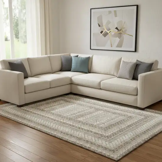 Taupe Ivory And Gray Geometric Washable Area Rug With UV Protection Photo 2