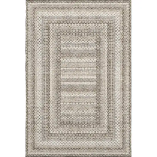 Taupe Ivory And Gray Geometric Washable Area Rug With UV Protection Photo 1
