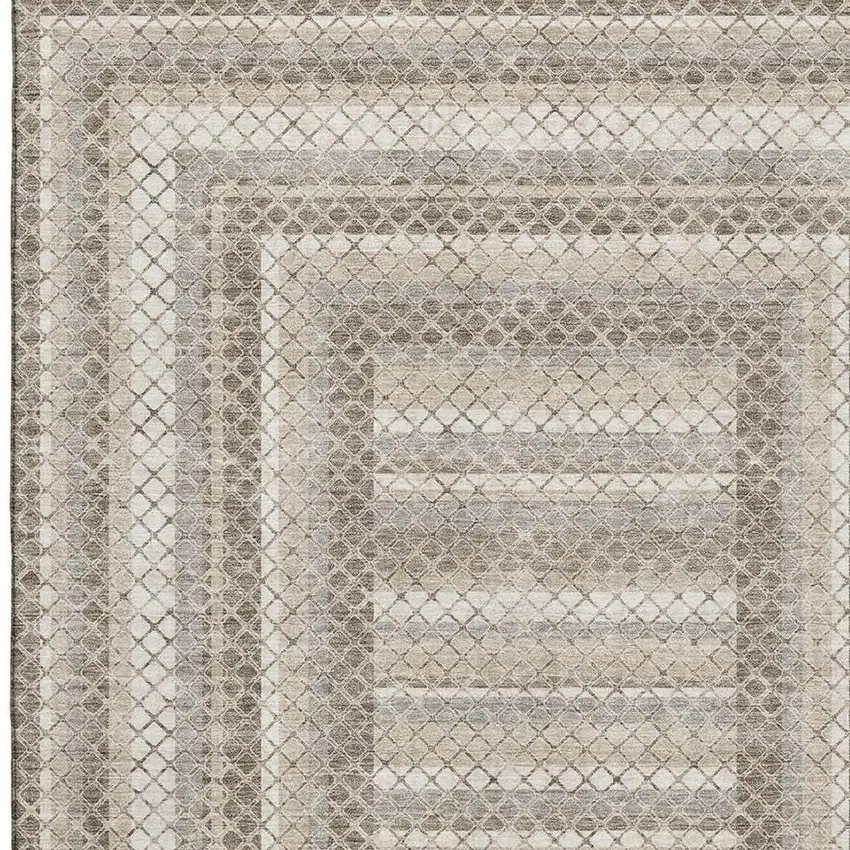 Taupe Ivory And Gray Geometric Washable Area Rug With UV Protection Photo 3