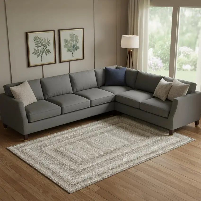 Taupe Ivory And Gray Geometric Washable Area Rug With UV Protection Photo 2