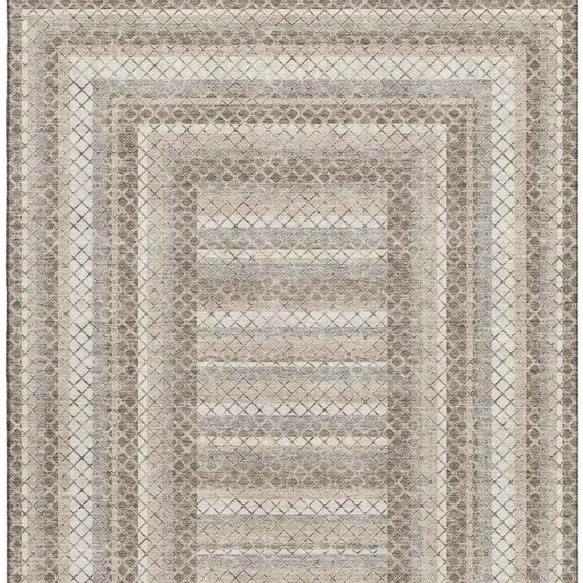 Taupe Ivory And Gray Geometric Washable Area Rug With UV Protection Photo 4