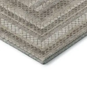 Photo of Taupe Ivory And Gray Geometric Washable Area Rug With UV Protection