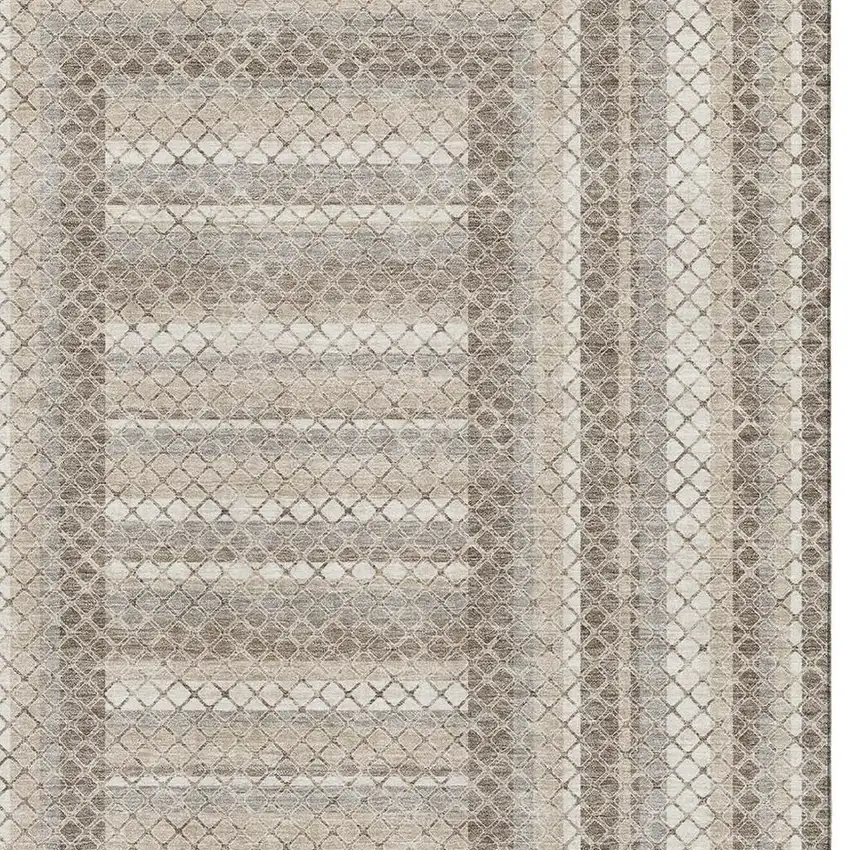 Taupe Ivory And Gray Geometric Washable Area Rug With UV Protection Photo 3