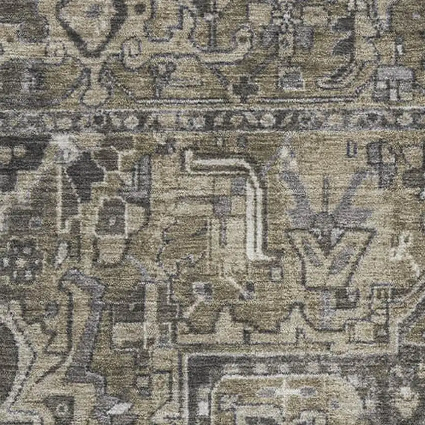 Taupe Ivory And Gray Oriental Washable Area Rug With UV Protection Photo 3