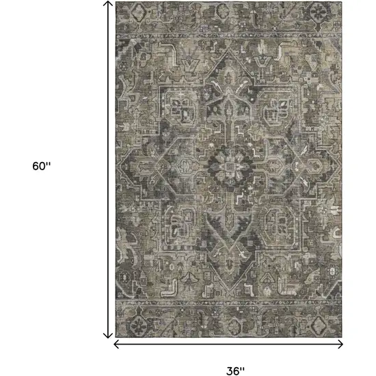 Taupe Ivory And Gray Oriental Washable Area Rug With UV Protection Photo 4
