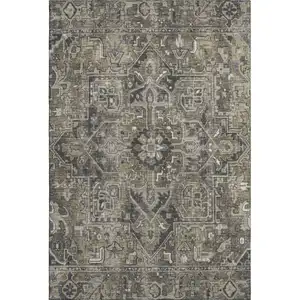 Photo of Taupe Ivory And Gray Oriental Washable Area Rug With UV Protection