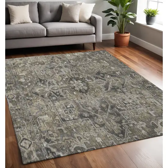 Taupe Ivory And Gray Oriental Washable Area Rug With UV Protection Photo 3