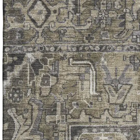 Taupe Ivory And Gray Oriental Washable Area Rug With UV Protection Photo 4