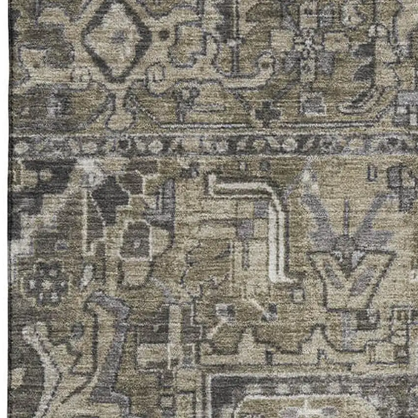 Taupe Ivory And Gray Oriental Washable Area Rug With UV Protection Photo 4
