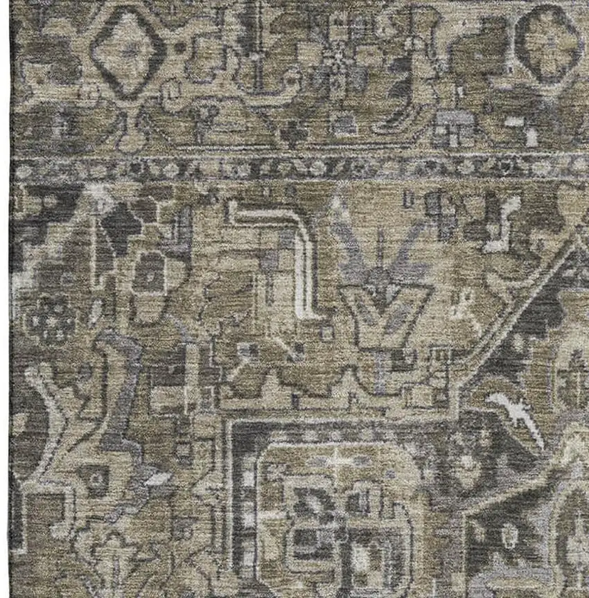 Taupe Ivory And Gray Oriental Washable Area Rug With UV Protection Photo 5