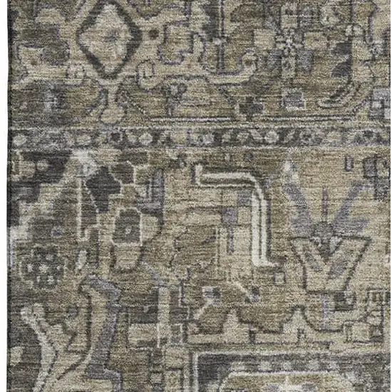 Taupe Ivory And Gray Oriental Washable Area Rug With UV Protection Photo 3