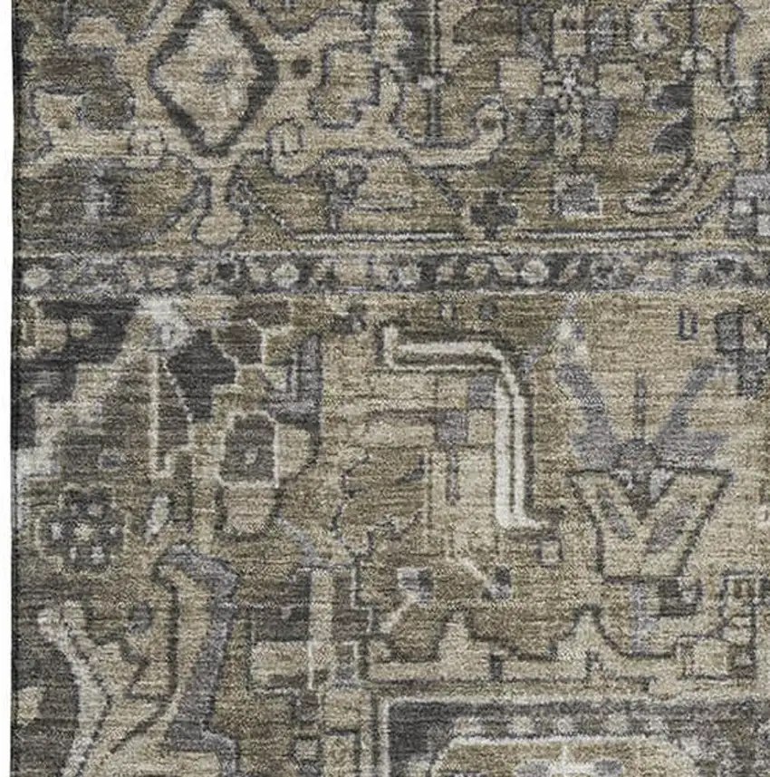 Taupe Ivory And Gray Oriental Washable Area Rug With UV Protection Photo 3
