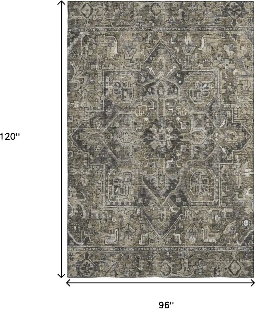 Taupe Ivory And Gray Oriental Washable Area Rug With UV Protection Photo 3