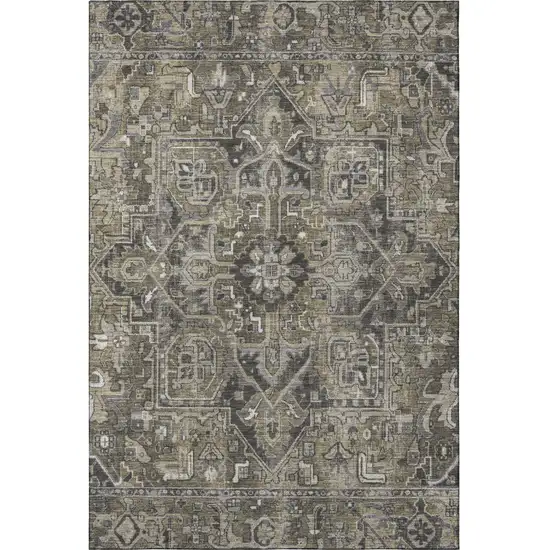 Taupe Ivory And Gray Oriental Washable Area Rug With UV Protection Photo 4