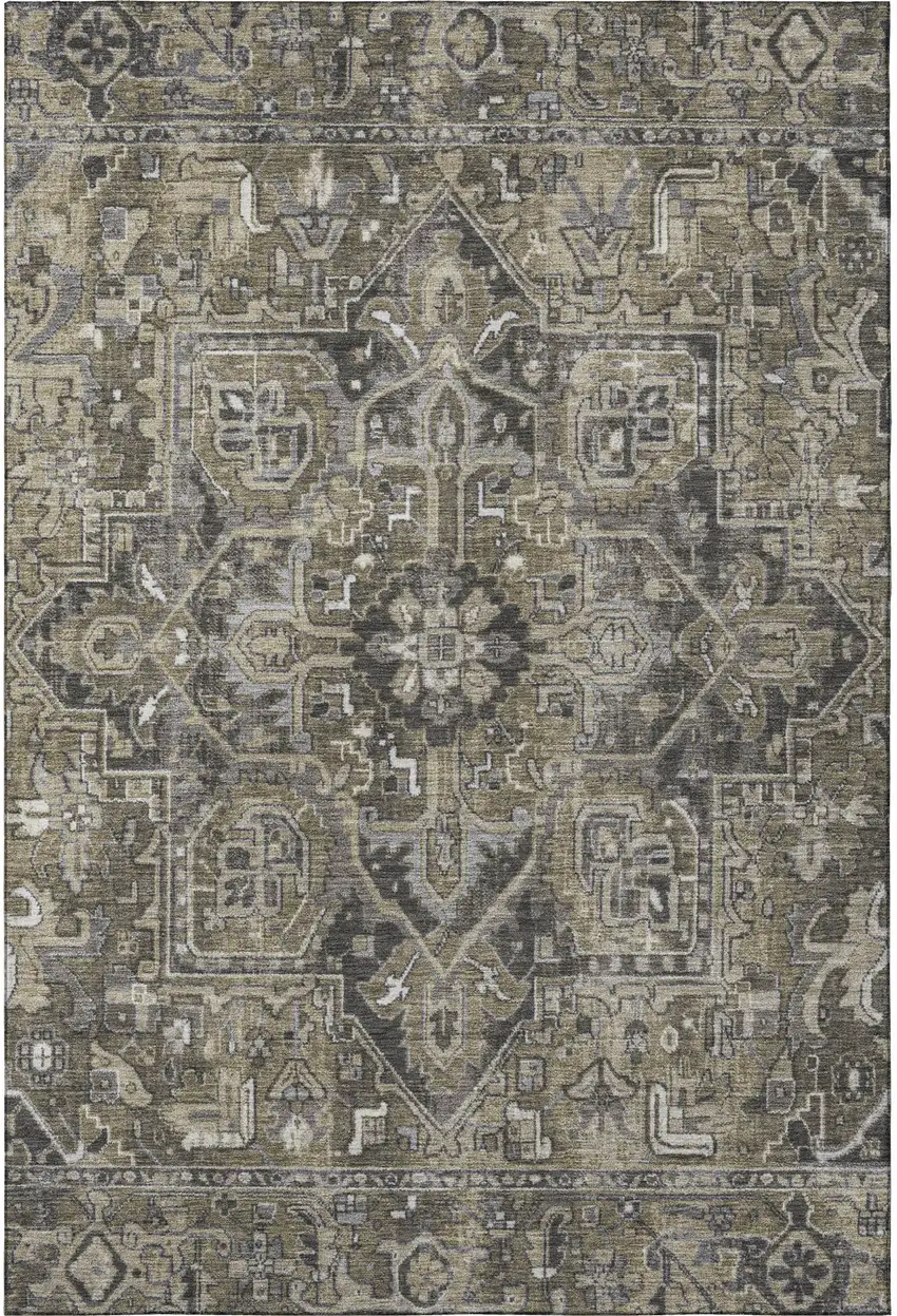 Taupe Ivory And Gray Oriental Washable Area Rug With UV Protection Photo 4
