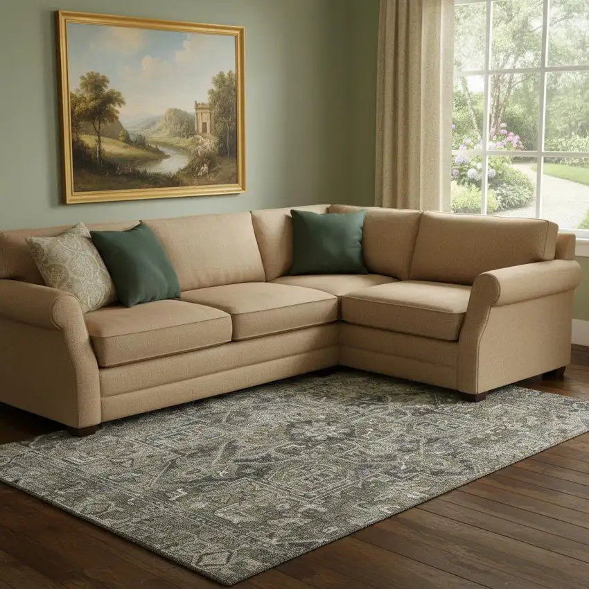 Taupe Ivory And Gray Oriental Washable Area Rug With UV Protection Photo 1