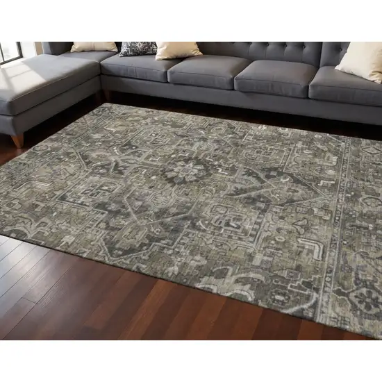 Taupe Ivory And Gray Oriental Washable Area Rug With UV Protection Photo 2