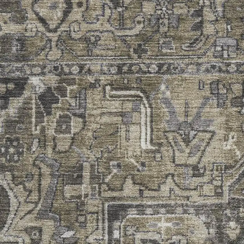 Taupe Ivory And Gray Oriental Washable Area Rug With UV Protection Photo 3