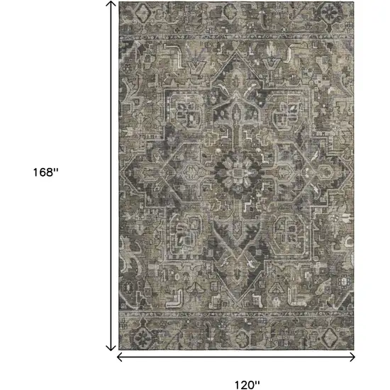Taupe Ivory And Gray Oriental Washable Area Rug With UV Protection Photo 3