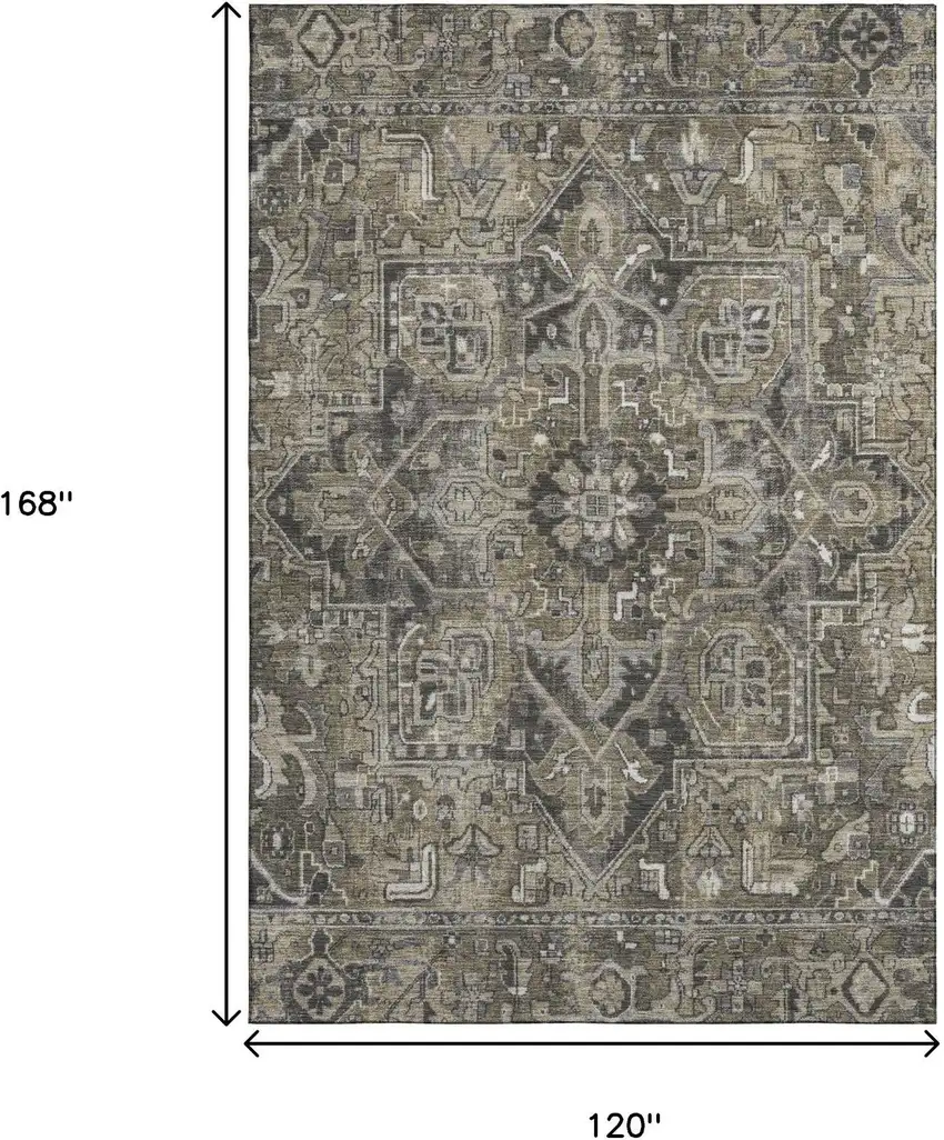 Taupe Ivory And Gray Oriental Washable Area Rug With UV Protection Photo 3