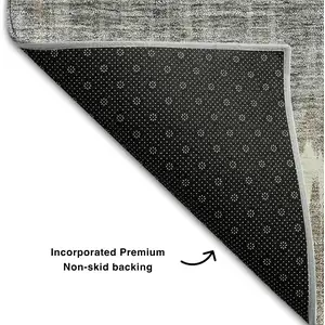 Photo of Taupe Ivory And Gray Striped Washable Area Rug With UV Protection